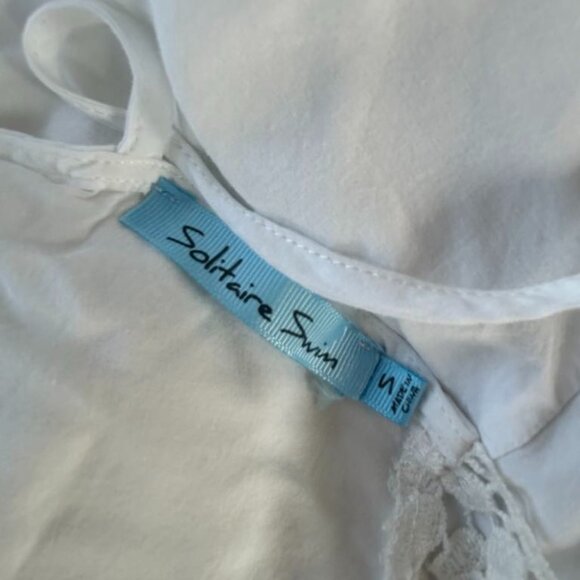 Solitary Swim White Beach Cover-Up Dress With Crochet And Fringe Sleeves - US S - Picture 7 of 8